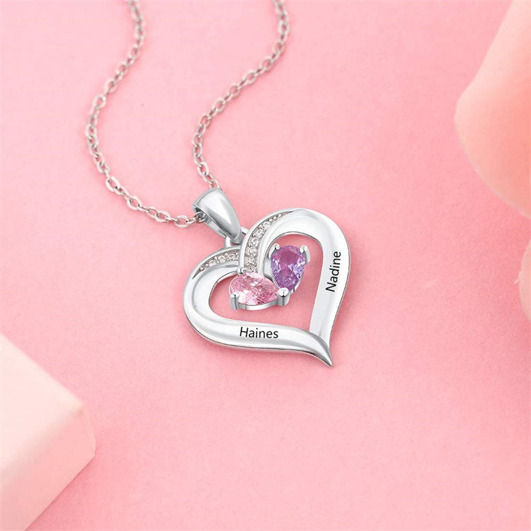Collar de piedras preciosas femenino con colgante personalizado de letras y corazón para parejas, un regalo