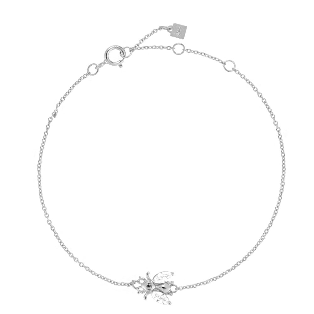 925 Sterling Silver Multi Adjustable Buckle White Zirconium Bee Bracelet