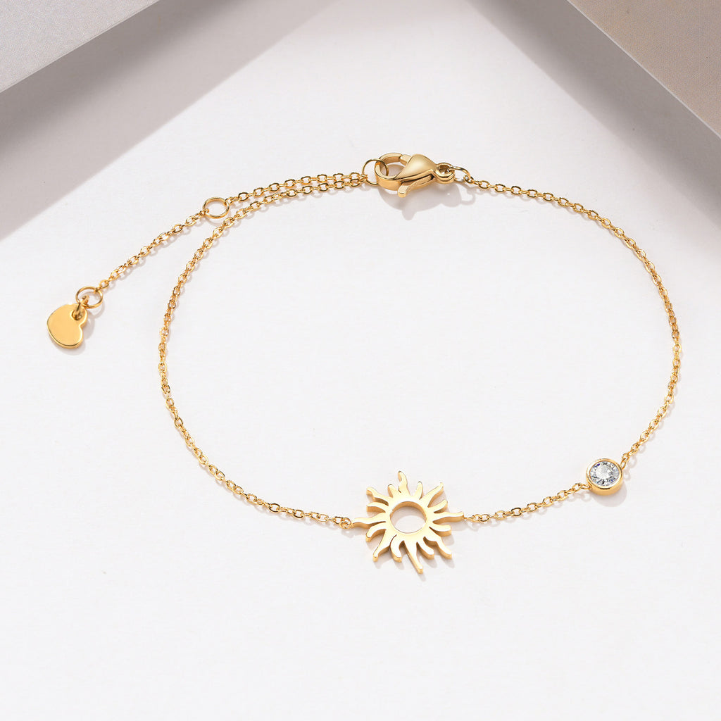 Simple Stainless Steel Thin Bracelet White Zircon Sun Moon And Star