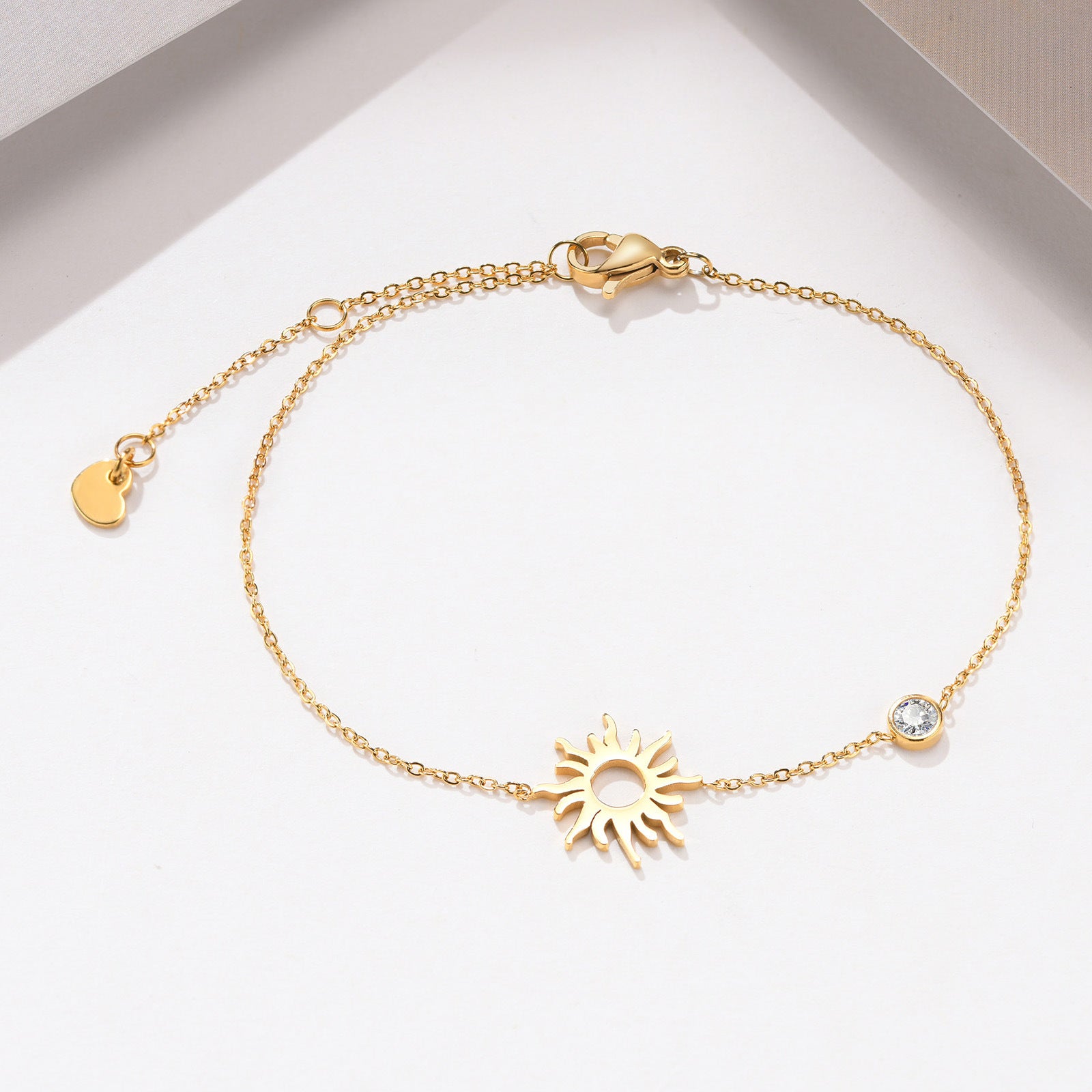 Simple Stainless Steel Thin Bracelet White Zircon Sun Moon And Star