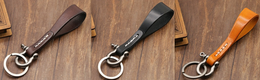 Leather Car Key Retro Copper-colored Horseshoe Buckle Waist Pendant