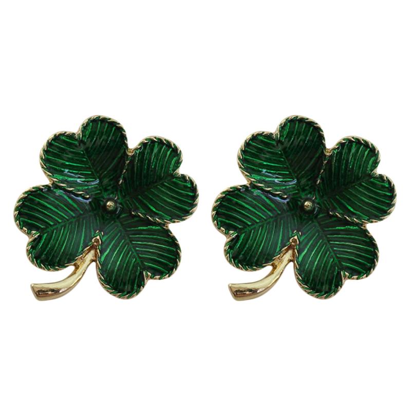 Broche trébol de cuatro hojas verde de aleación estilo universitario con galvanoplastia