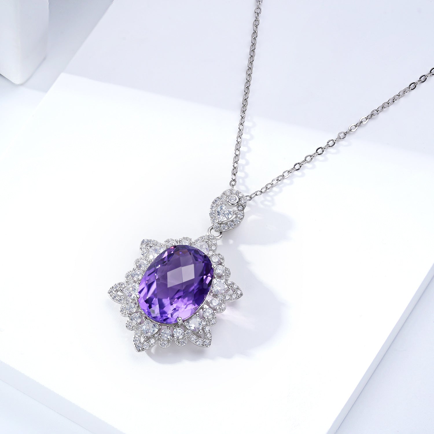 Geometrischer Denier Amethyst Anhänger Sterlingsilber Natürlicher Edelstein Schlüsselbeinkette Temperament Halskette