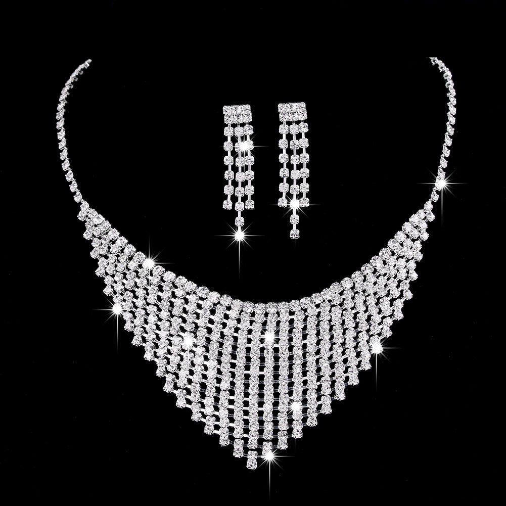 Juego de joyas de collar y aretes de gota de agua de circón con diamantes completos brillantes