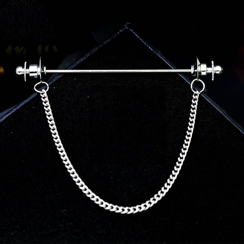 Metal Chain Tassel Pin Men's Shirt One Word Pin