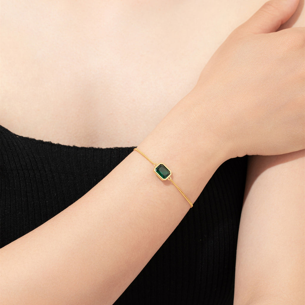 Pulsera de circonita verde de plata de ley 925 simple y a la moda para mujer
