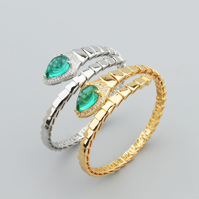 Federartiges Schlangenknochen-Armreif-Ring-Set