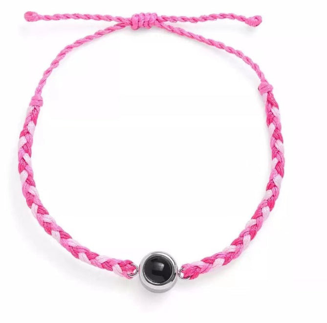 Pulsera redonda de cuerda con cuentas de acero de titanio con proyección de foto de color ajustable