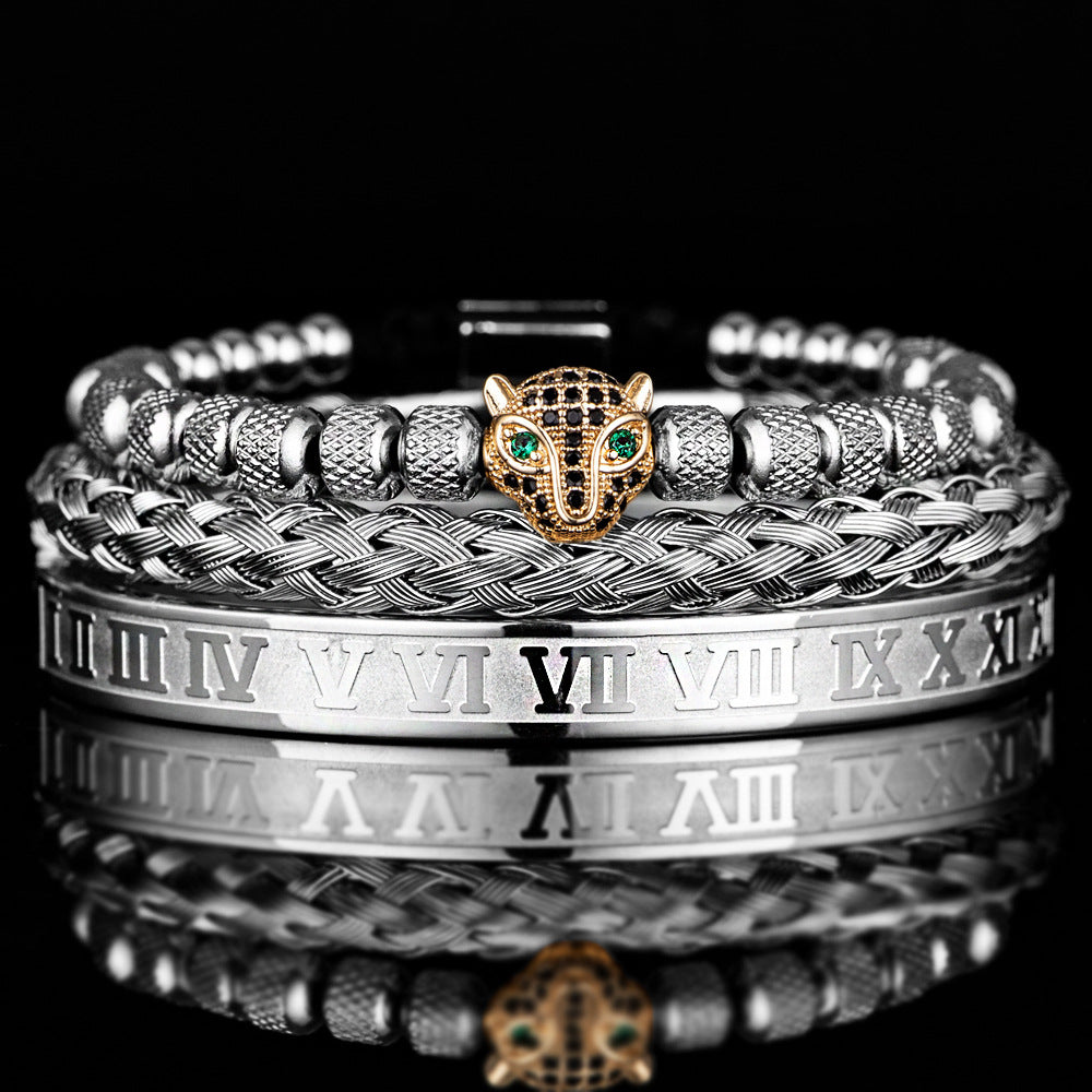 Leopardkopf-Set Mesh Ananas Perle Römisches Armband