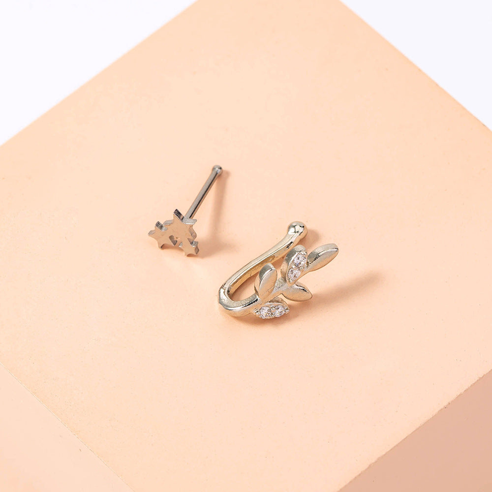 Joyería Cobre Microincrustado Zircon Hoja Nariz Anillo Falso Anillo de Nariz