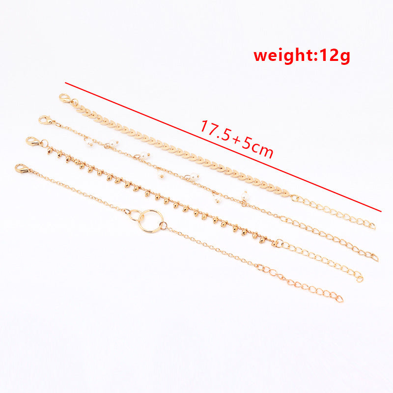 Schlichtes geometrisches Kreis Weizenohr Perlenanhänger 4-teiliges Set Armband
