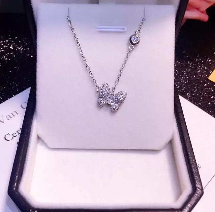 925 Sterling Silber Schmetterling lange Halsketten