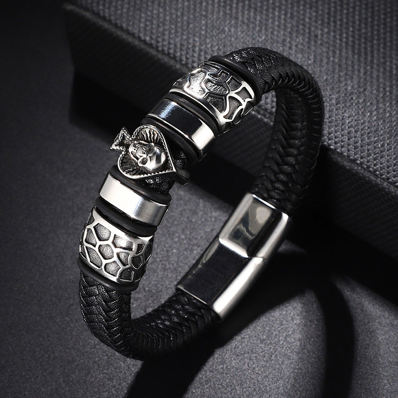 Edelstahl Charm Herren Lederarmband