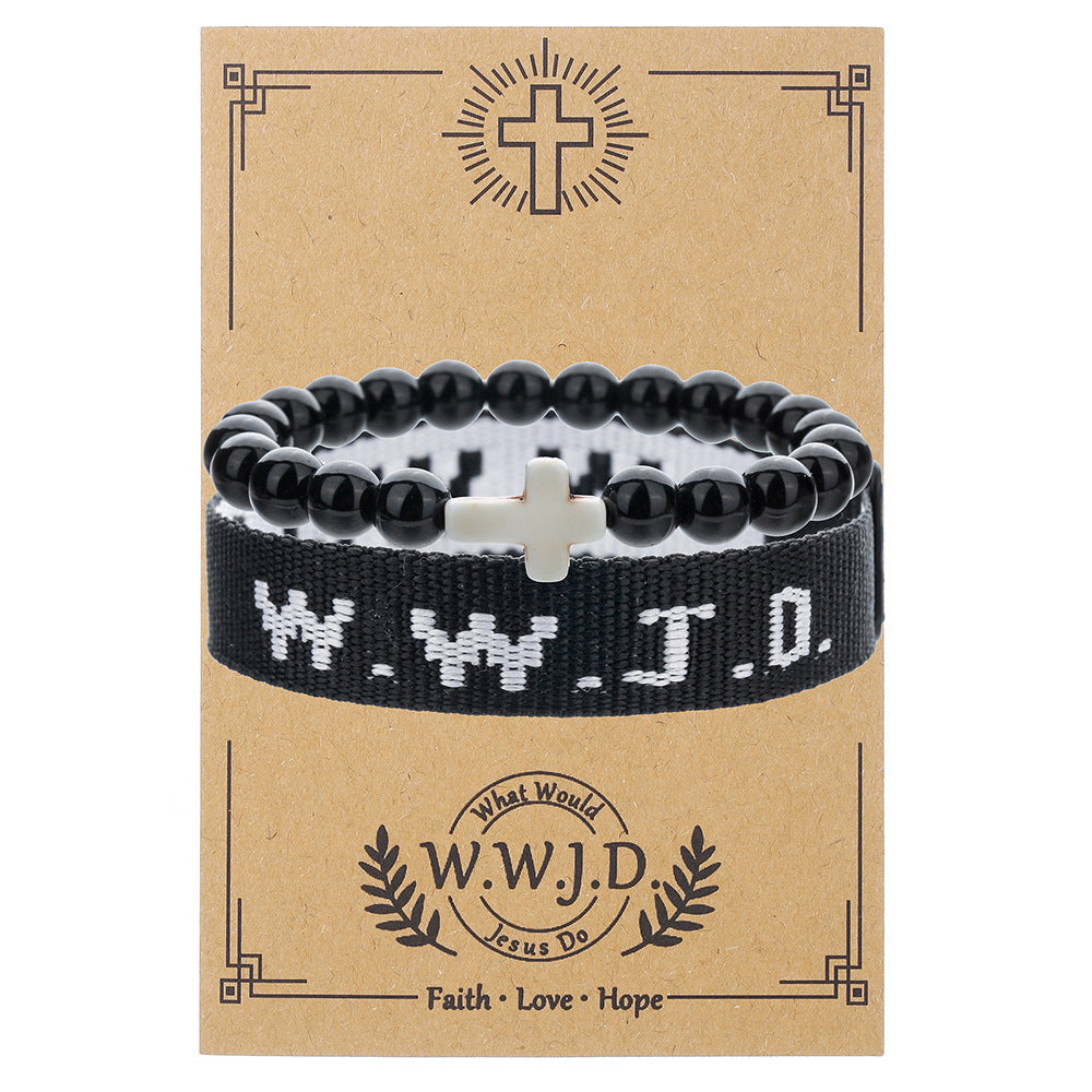 WWJD Letter Bracelet Turquoise Cross Charm Bracelet