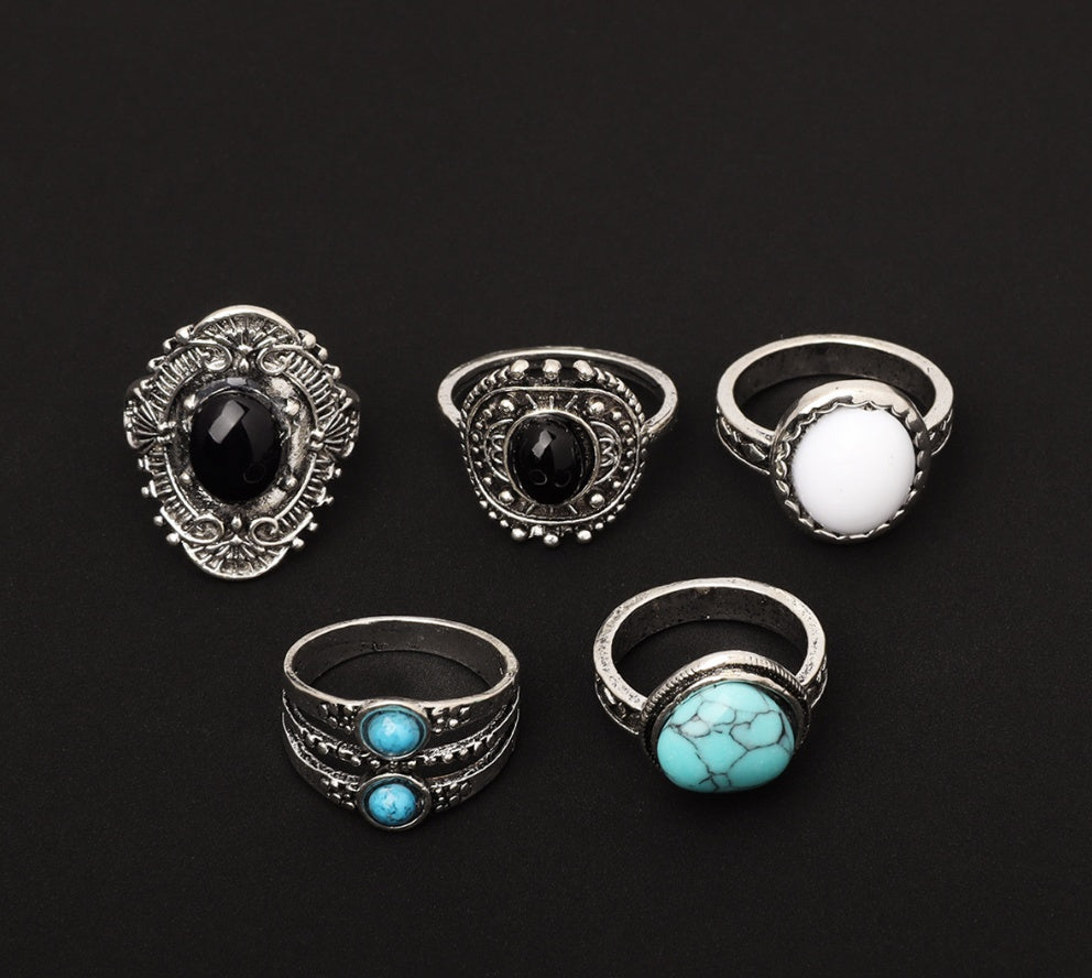 Böhmischer Retro-Ethno-Stil, eingelegter schwarzer Edelstein, Opal, Türkis, Gelenkring
