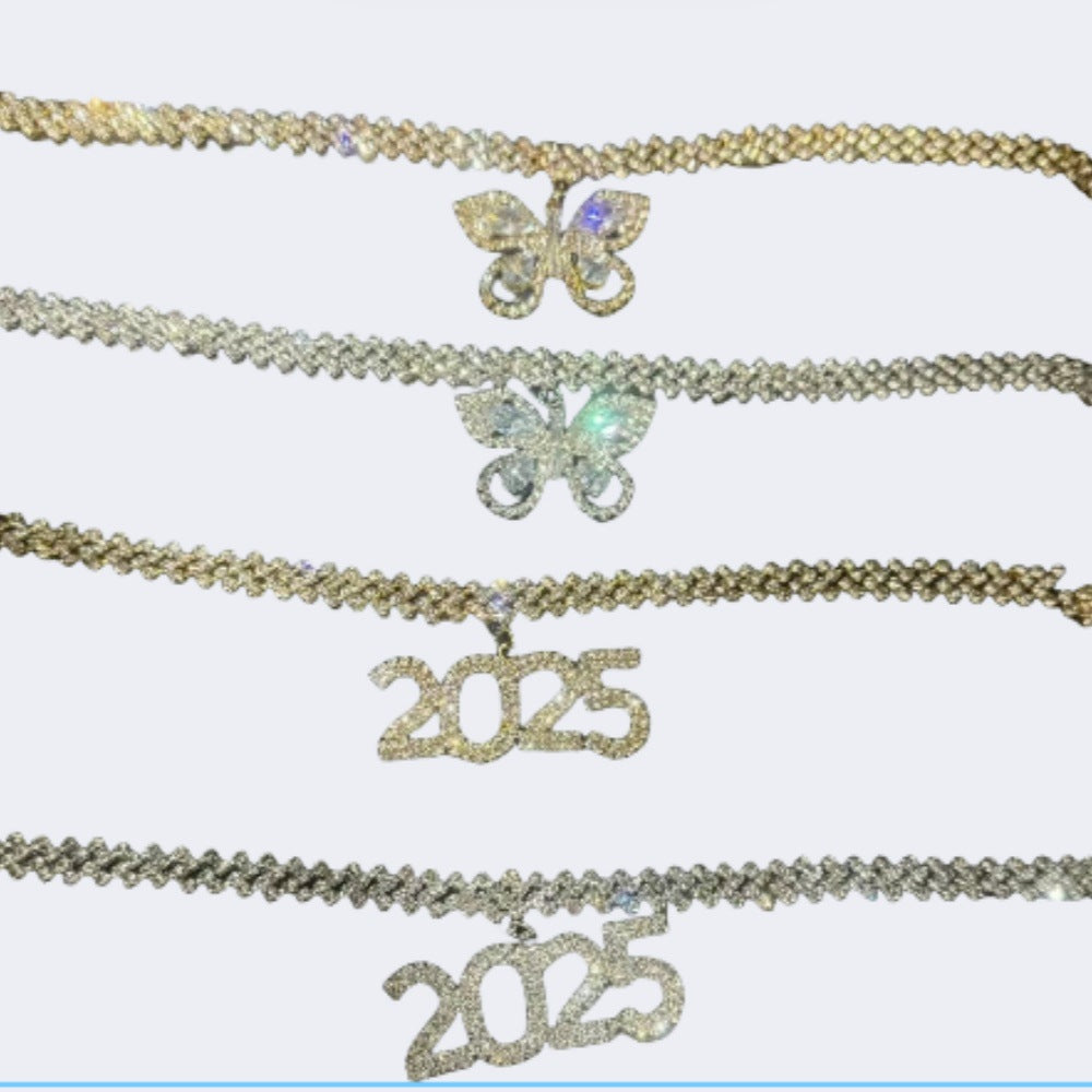 Rhinestone Pendant Cuban Necklace Short Clavicle Chain