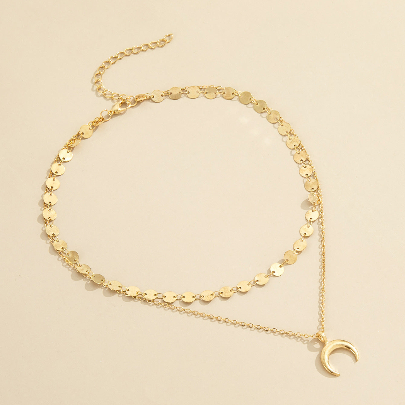 Double-layer Disc Crescent Necklace, A Set Of Five-pointed Star-shaped Pendants, Stacked Crescent Moon Pendants