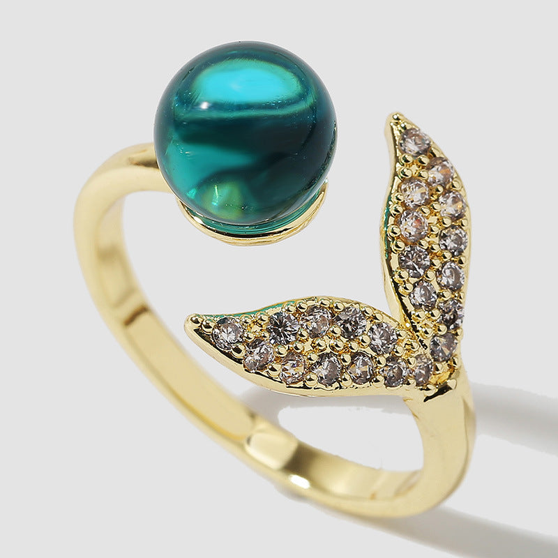 Kreativer Modeschmuck Einfacher Ozeanperlen-Meerjungfrauenschwanz-Ring