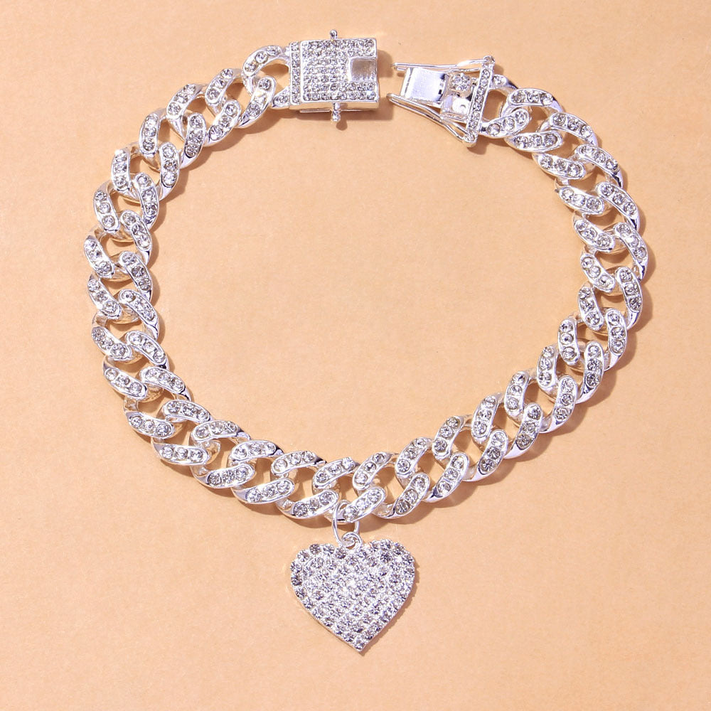 Pulsera de tobillo de moda de lujo con dije de corazón y diamantes