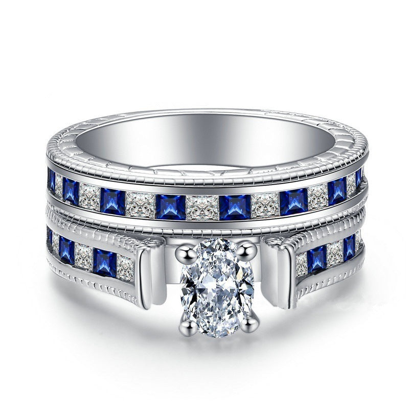 Anillos de pareja de diamantes blancos y azules para mujer