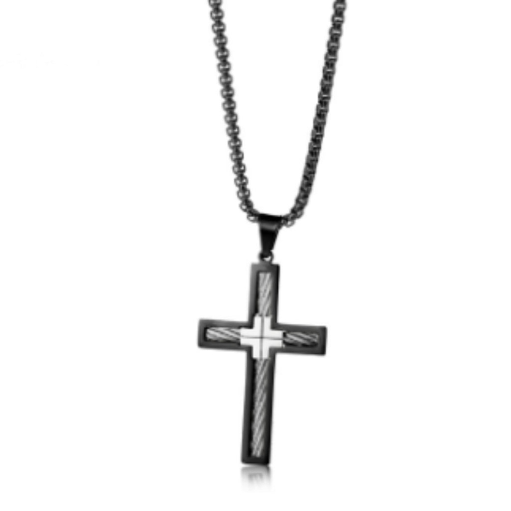 Collar de hombre con cruz de alambre de acero de titanio