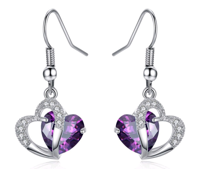 Amethyst Zirkon Herz Halskette Ohrringe Set Europäische und Amerikanische Weihnachtsgeschenke