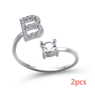 Nuevo Diseño Anillo Ajustable con Letra Inicial 26 Joyería de Moda para Mujeres Joyería Simple y Elegante