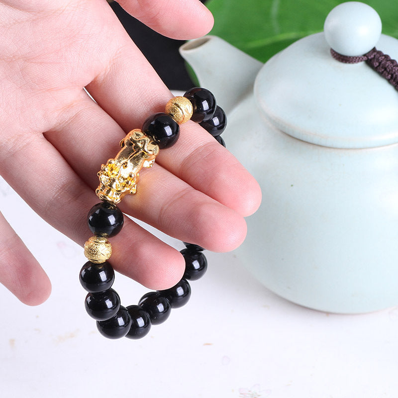 Obsidian 18K Gold Armband sechs mutige Wörter an der Hand und kleine Perlen Transport Geschenke Großhandel