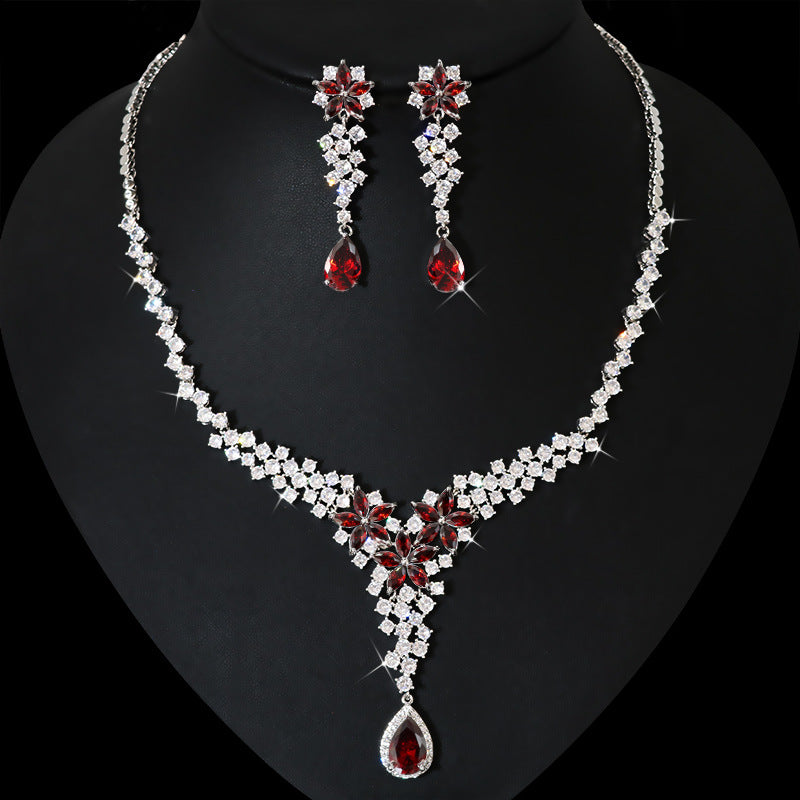 High-End Schwere Industrie Simulation Diamant Halskette Damen Ohrringe Set