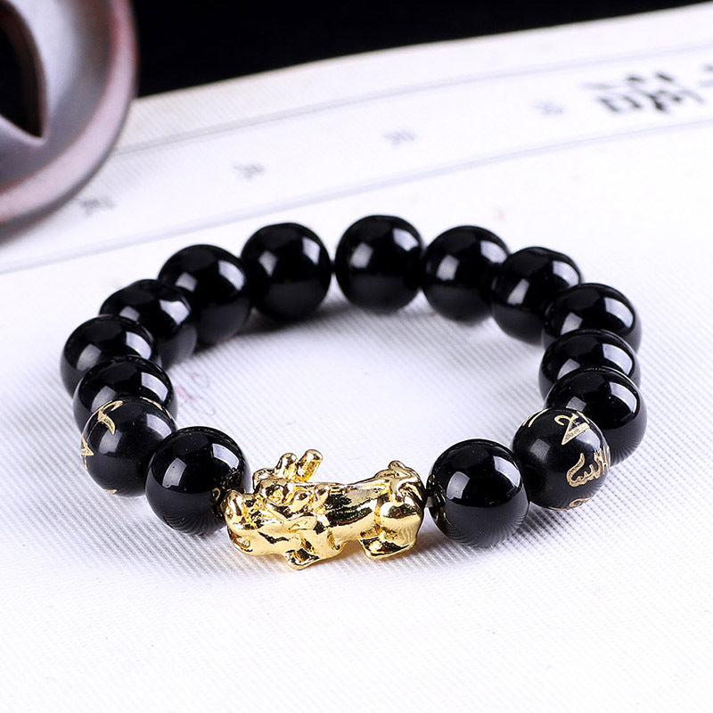 Obsidian 18K Gold Armband sechs mutige Wörter an der Hand und kleine Perlen Transport Geschenke Großhandel