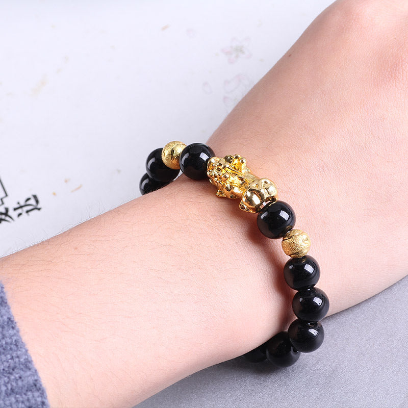 Obsidian 18K Gold Armband sechs mutige Wörter an der Hand und kleine Perlen Transport Geschenke Großhandel