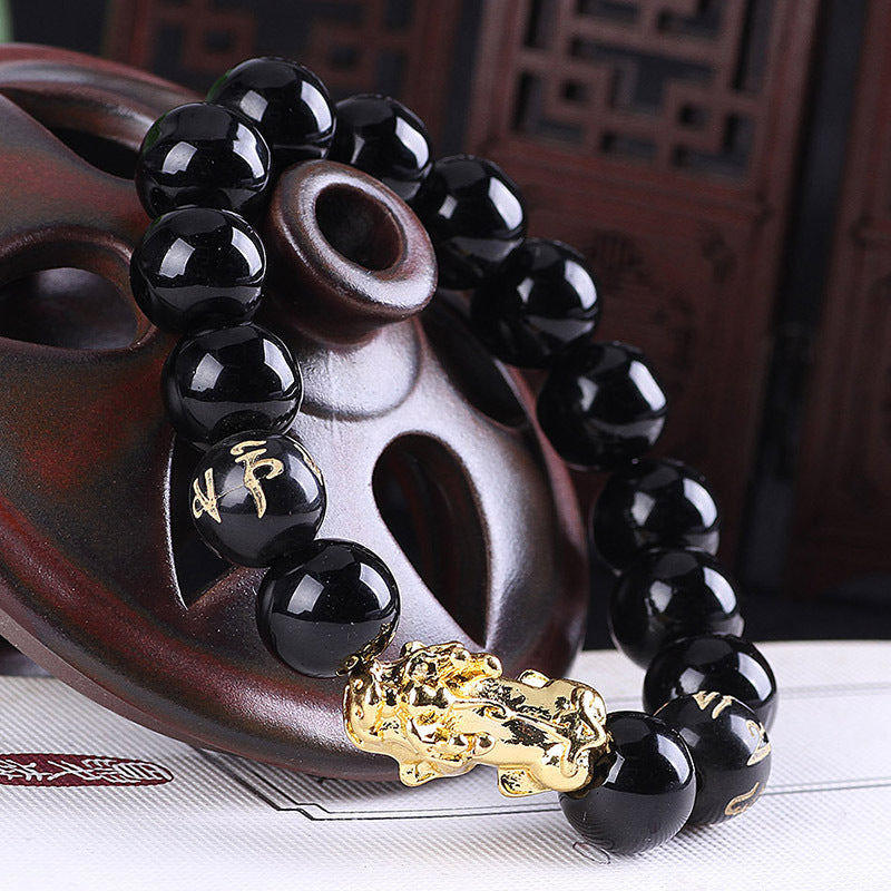 Obsidian 18K Gold Armband sechs mutige Wörter an der Hand und kleine Perlen Transport Geschenke Großhandel