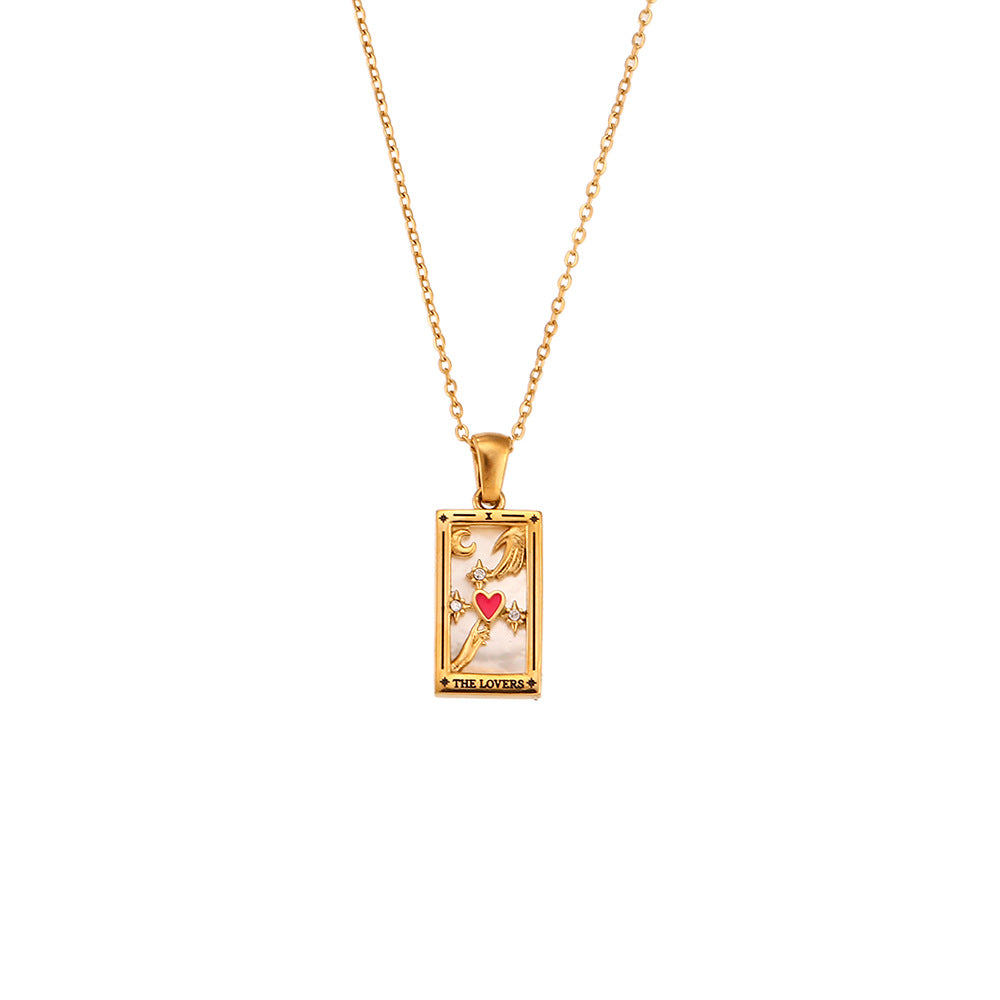 Retro beliebte Anhängerkette aus Edelstahl mit rechteckigem Drip-Zirkon-Tarot-Design