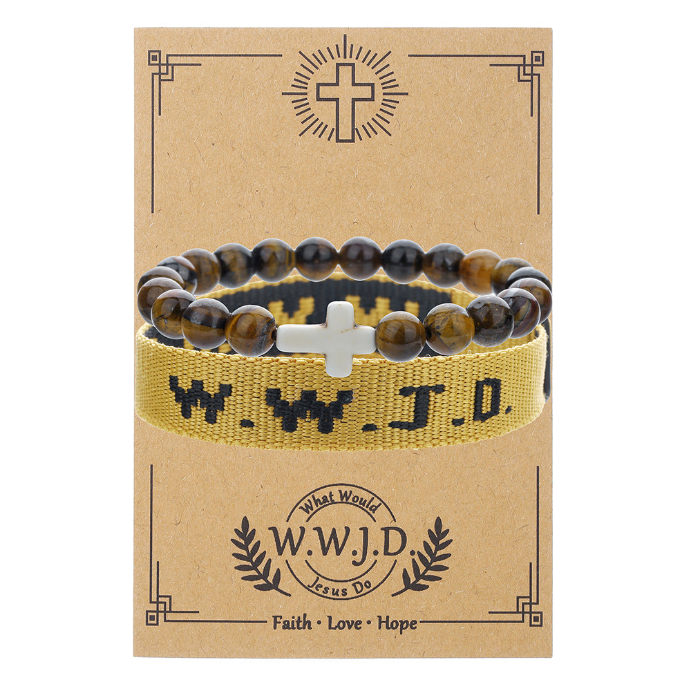 WWJD Letter Bracelet Turquoise Cross Charm Bracelet