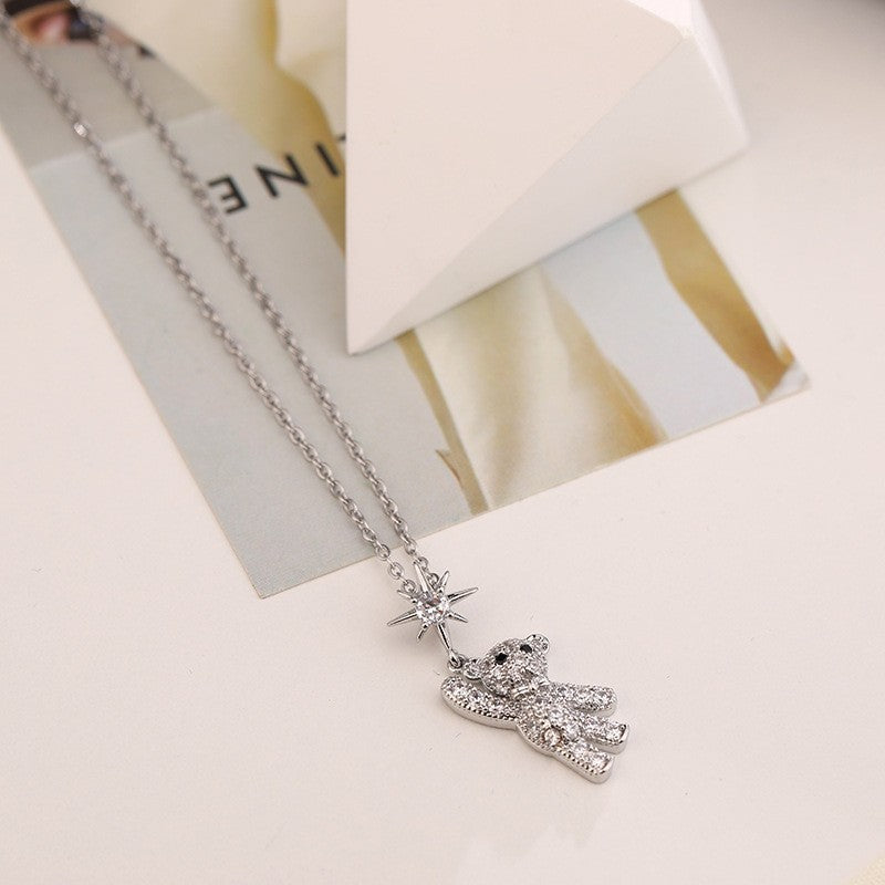 Cute And Sweet Titanium Steel Bear Ornament Necklace For Women