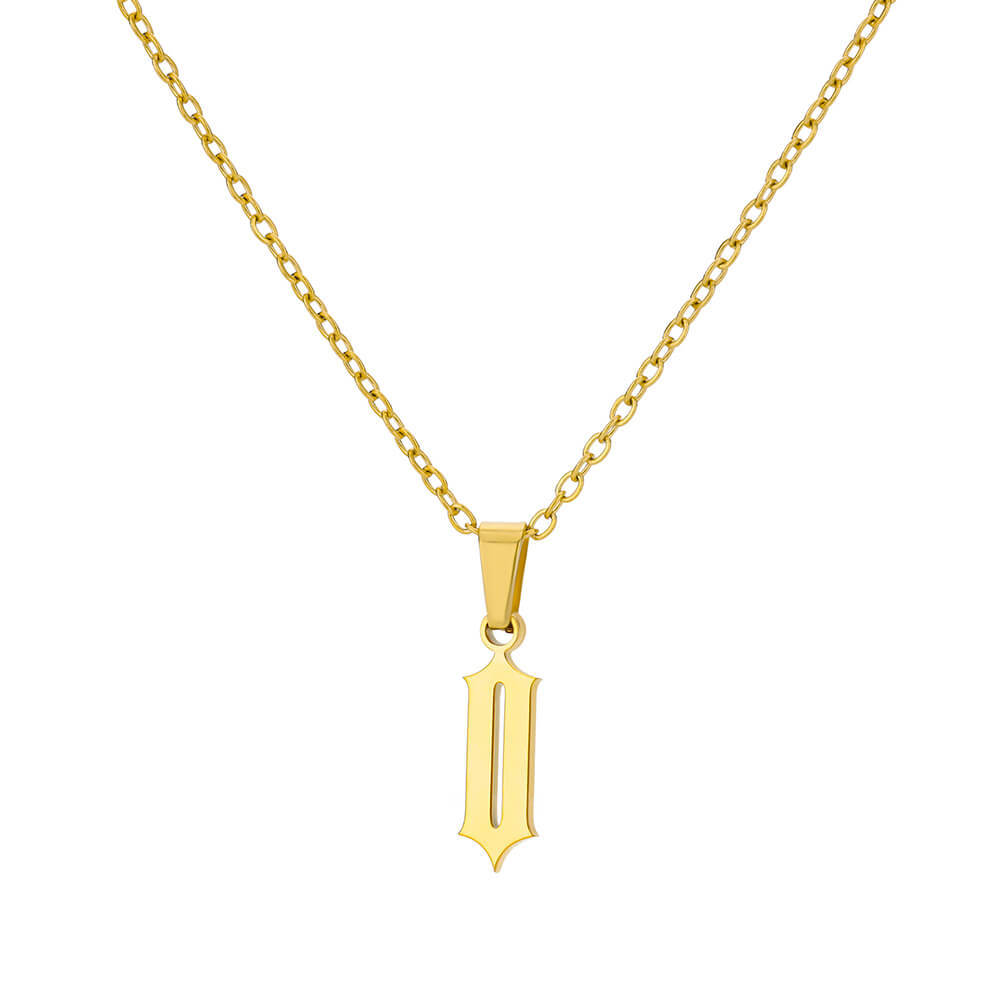 18K Gold Plating Stainless Steel Ancient English Letter Pendant Necklace