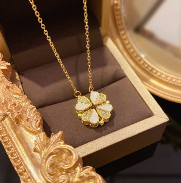 Luxus Kleeblatt-Anhänger-Halskette Edelstahl Kristall Herz Schmuck für Damen Geschenk