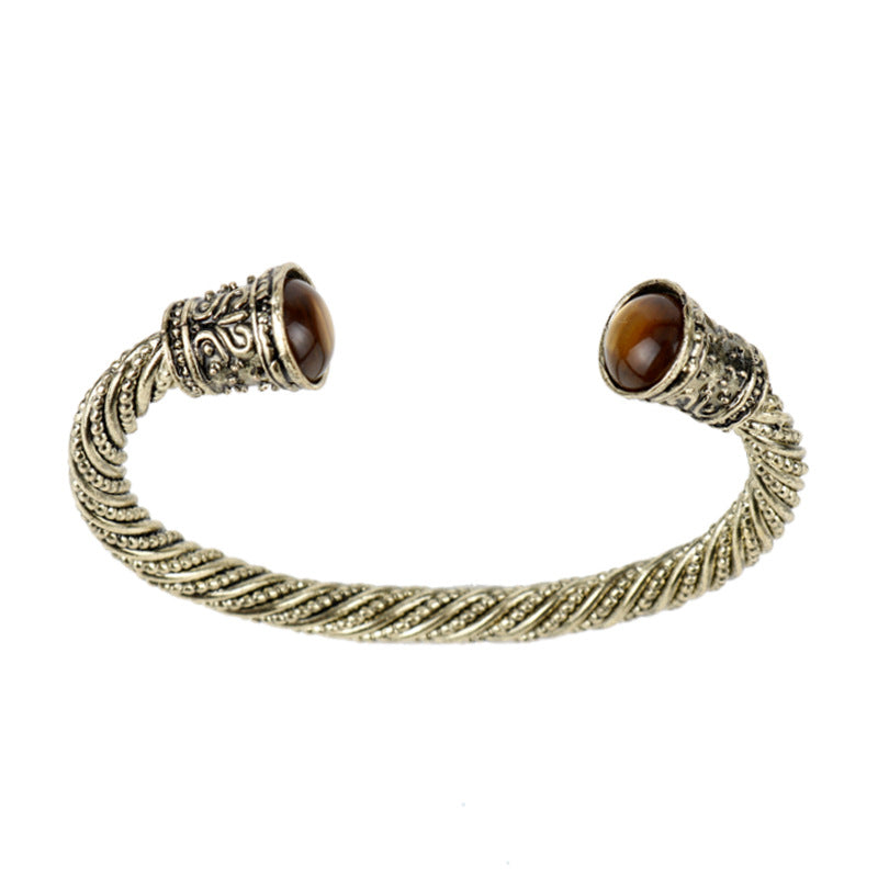 Pulsera Vikinga Nórdica de Rayas Doradas Antiguas Dominantes, Pulsera de Ojo de Tigre