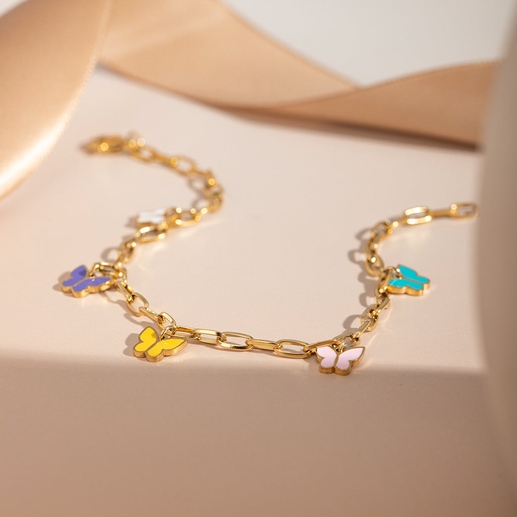 16K Gold Stainless Steel Colorful Oil Necklace Butterfly Anklet