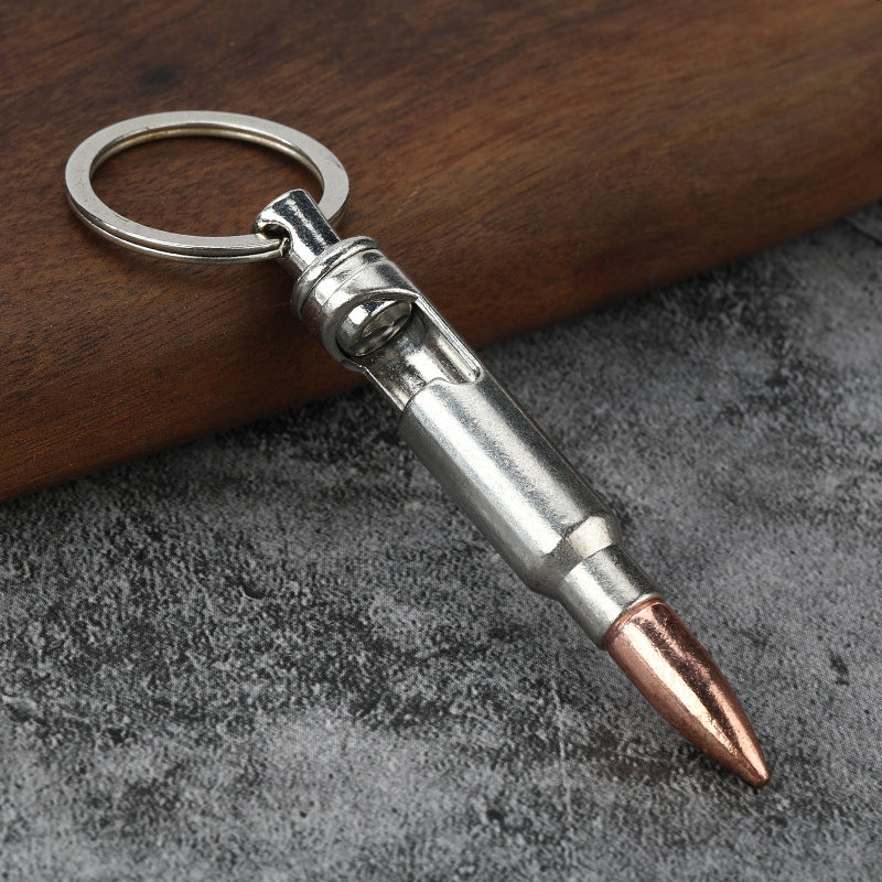 Llaveros de metal con abrebotellas tipo bala, colgante creativo