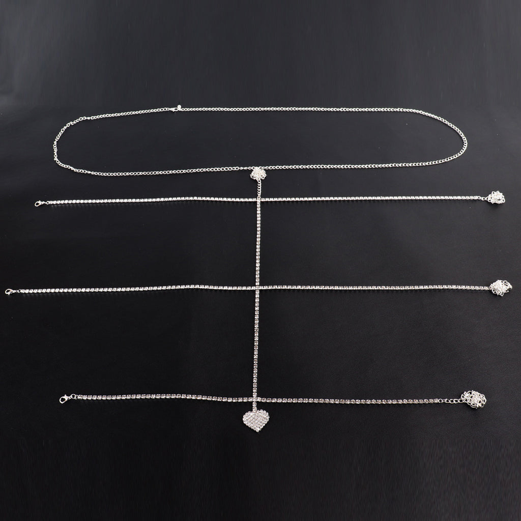 Cadena de pierna con colgante de diamante en forma de corazón y múltiples capas para la playa