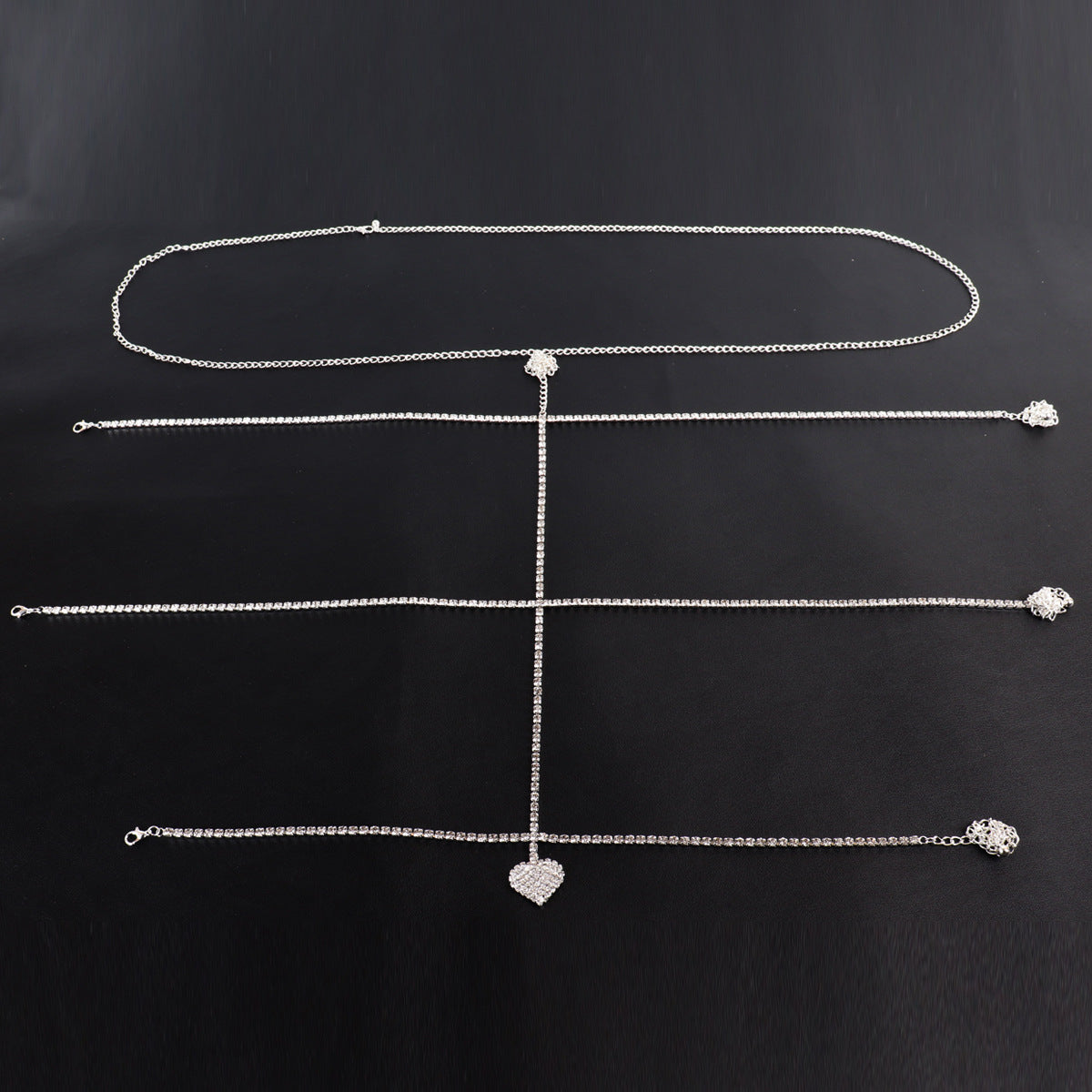Cadena de pierna con colgante de diamante en forma de corazón y múltiples capas para la playa