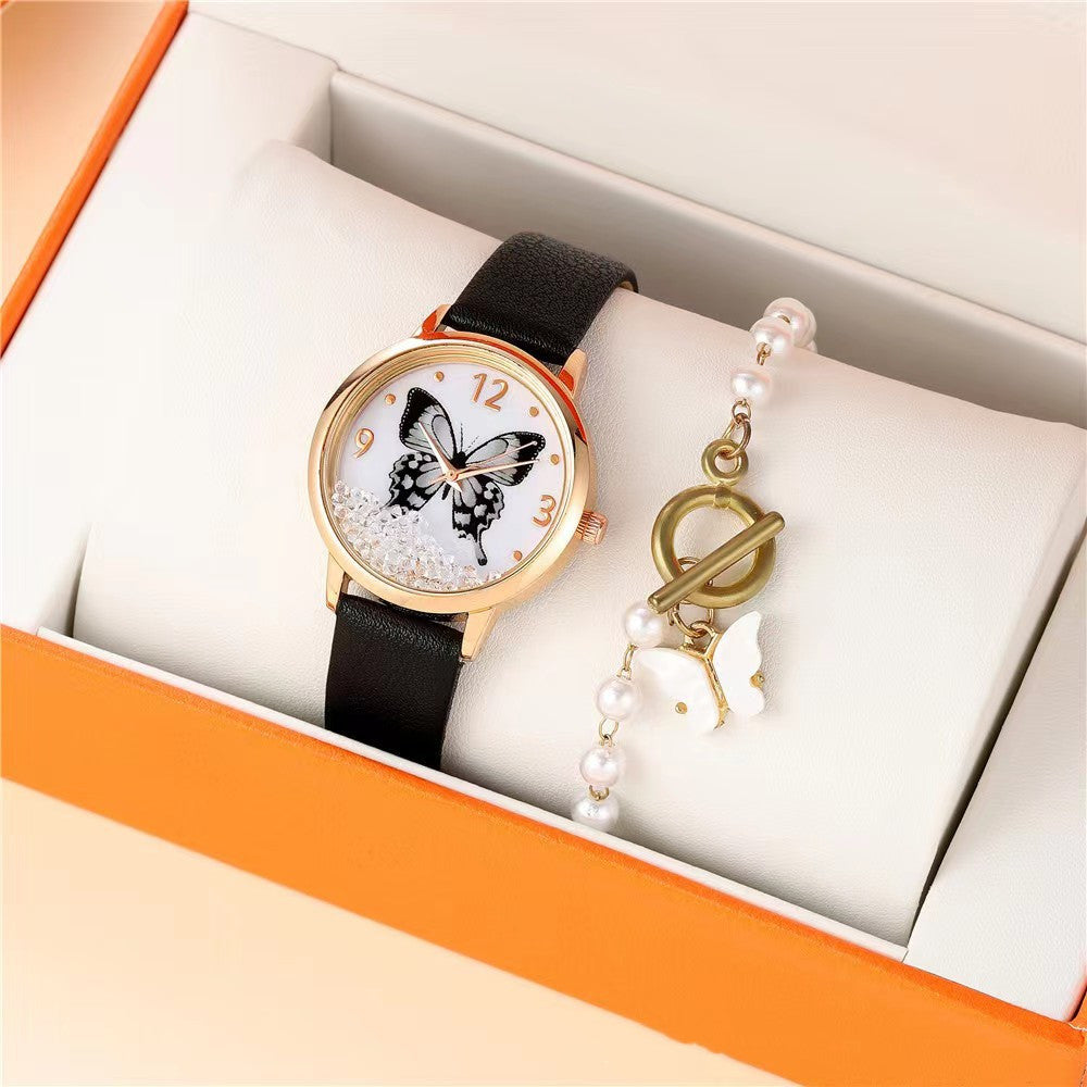 Reloj de cuarzo con diamantes de imitación y mariposa con números de moda para mujer