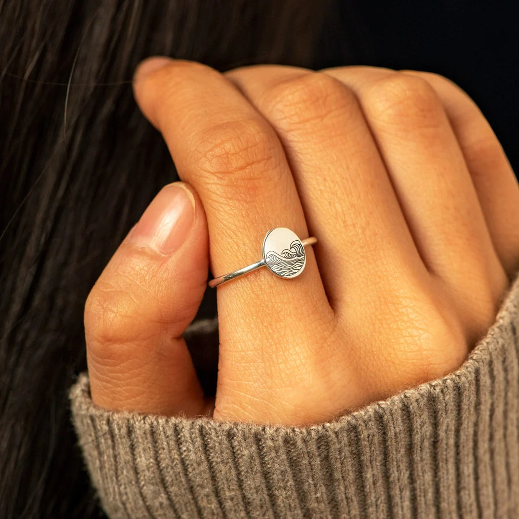 Anillo Ola Marina Tormenta de Plata Pura S925 Simple para Mujer