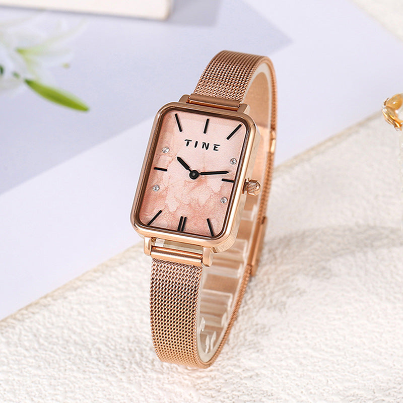 Reloj de pulsera de cuarzo para estudiante, estilo Ins, correa de acero, diseño cuadrado de alta calidad y temperamento sencillo