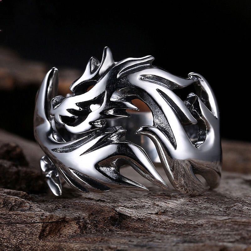 Flammen-Drachen-Silberring Herren