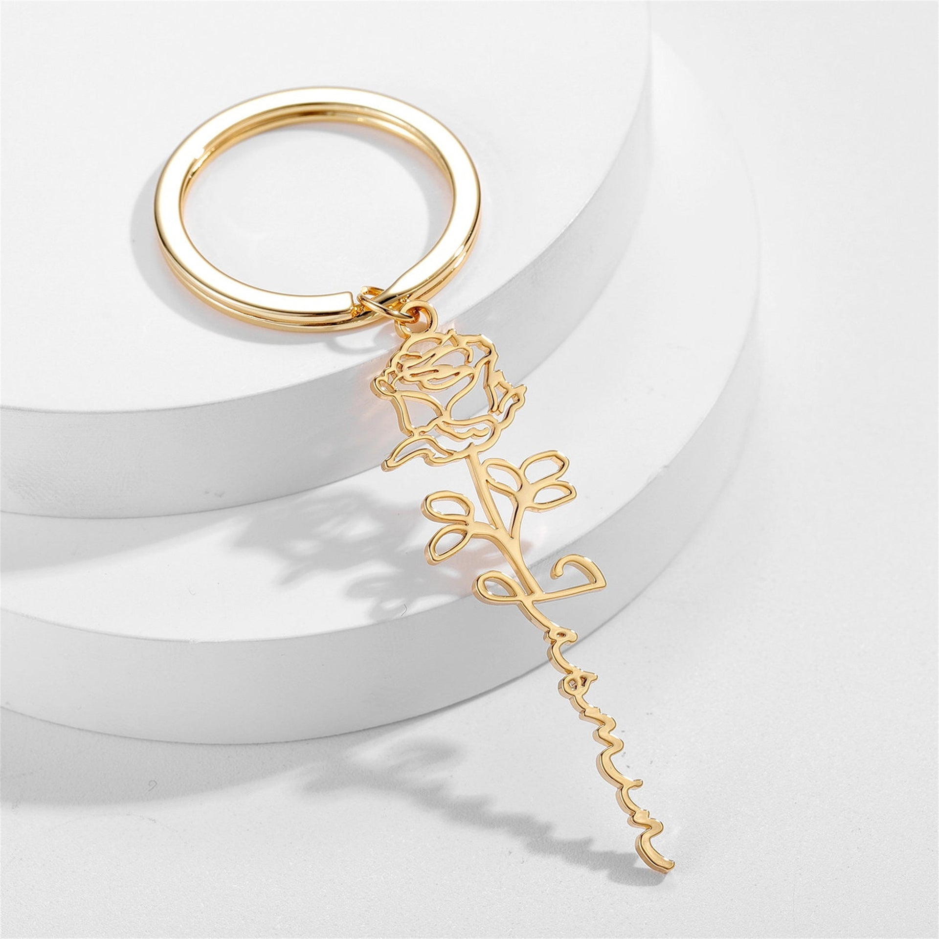 Creative DIY Personalized Stainless Steel Birthday Flower Keychain