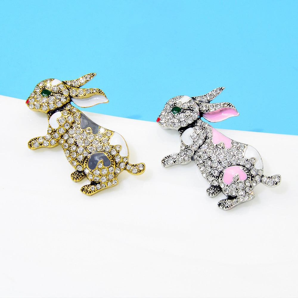 Diamant-Kaninchen-Brosche, Emaille, süße Cartoon-Anstecknadel, kleines Tier, Kleidung, Sternzeichen-Design, Corsage, Nische