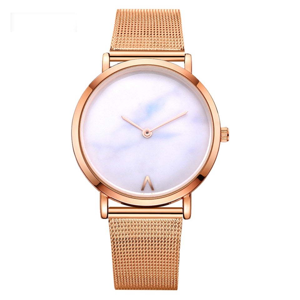 Vansvar Fashion-Marke Silber- und Gold-Meshband kreative Marmor-Armbanduhr lässige Damen Quarzuhren Geschenk Relogio Feminino