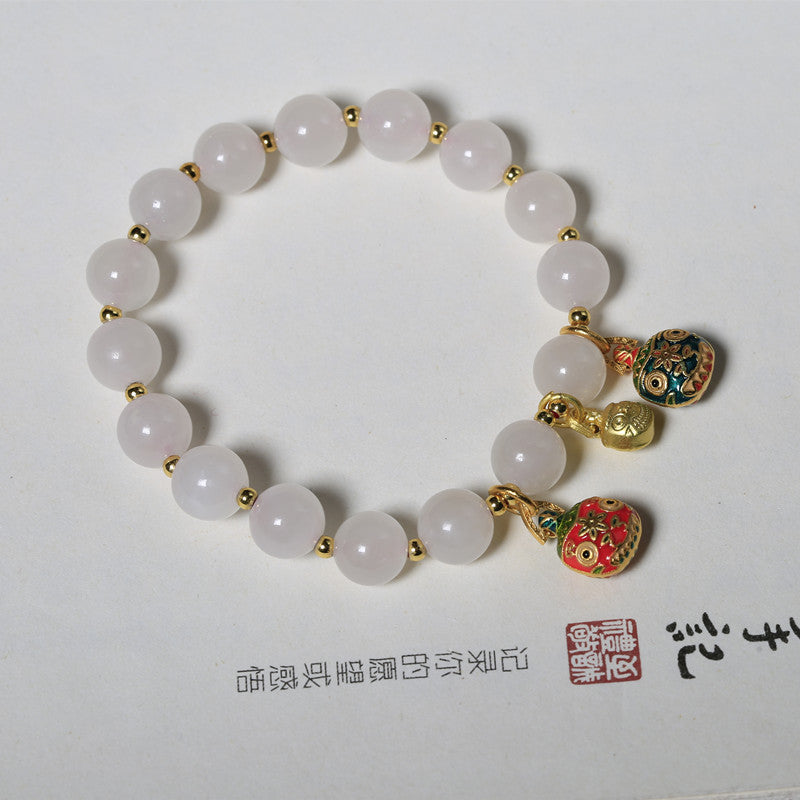 Hetian Jade Light Lotus Round Beads Swallowing Gold Beast Pendant Bracelet
